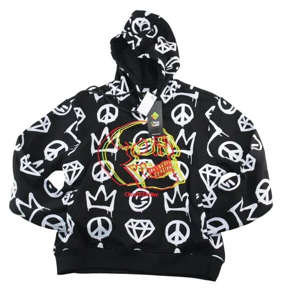 Create 2MEW Mens XL Sweatshirt Hoodie Black All Over Graffiti Embroidered Skull - Picture 4 of 14
